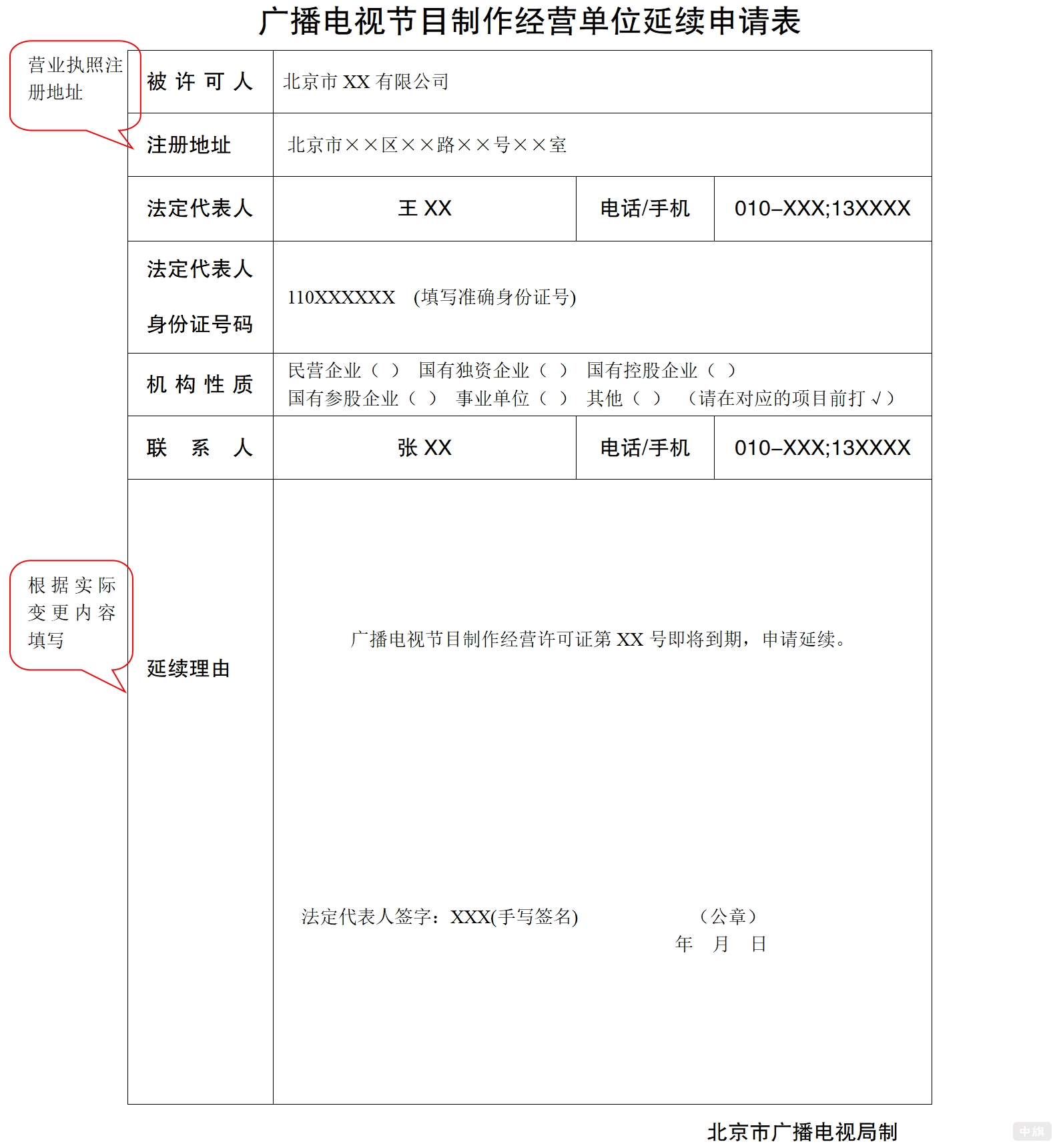 廣播電視節(jié)目制作經(jīng)營(yíng)單位延續(xù)申請(qǐng)表填寫(xiě)示意圖