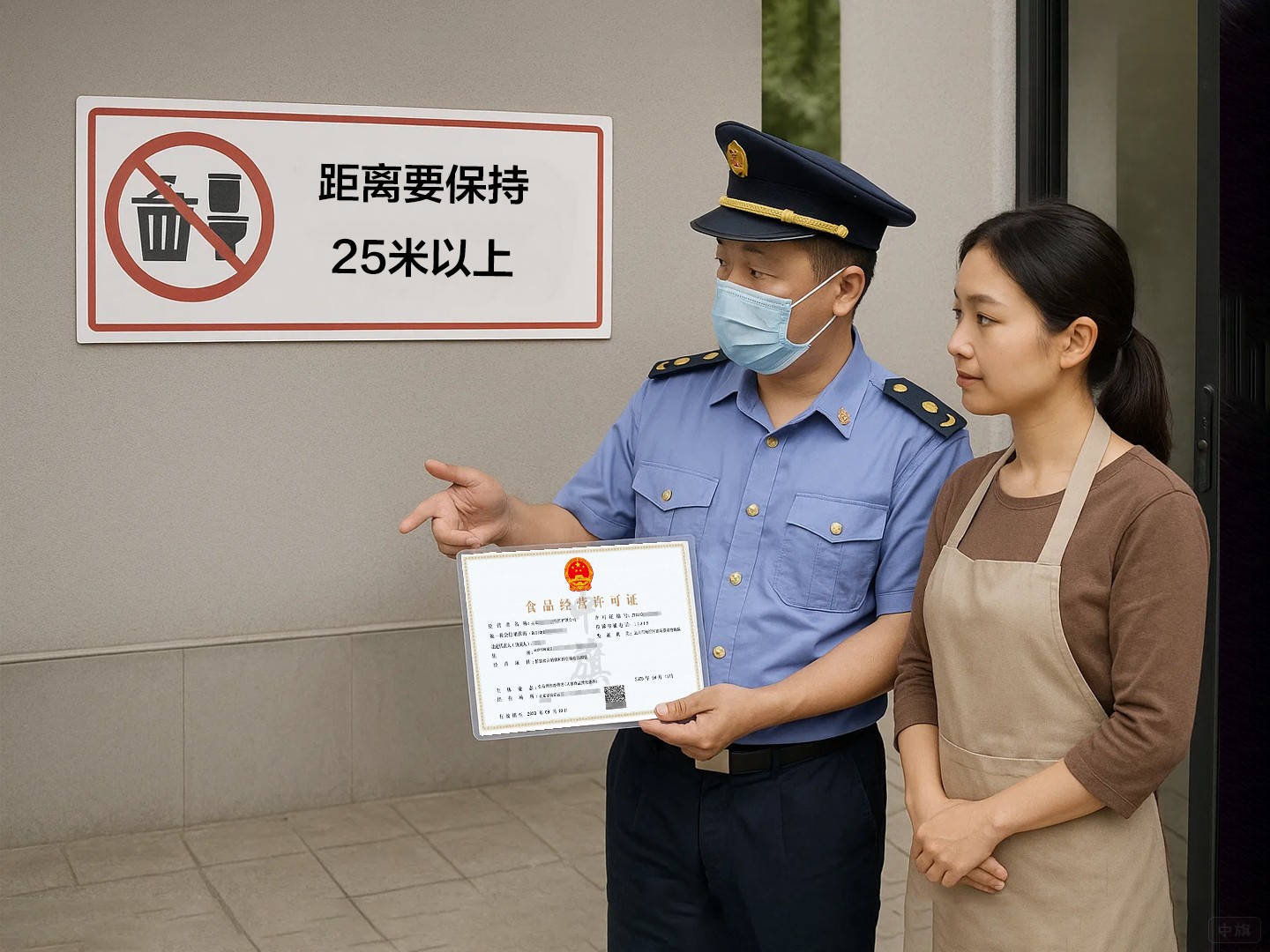 門口不能靠近垃圾站、廁所、污水溝等污染源，距離要保持25米