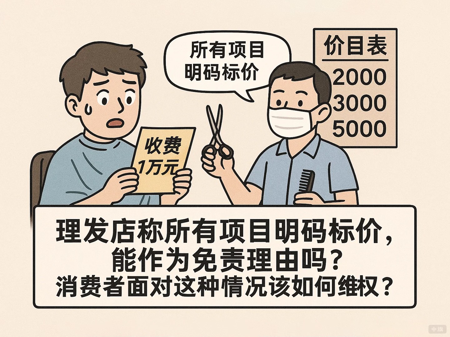 理發(fā)店稱所有項(xiàng)目明碼標(biāo)價(jià)能作為免責(zé)理由么？實(shí)際收費(fèi)1萬元，也是沒誰了。