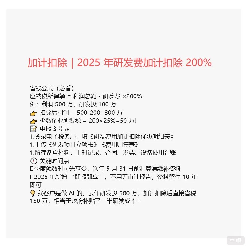 2025年研發(fā)費(fèi)加計(jì)扣除200%