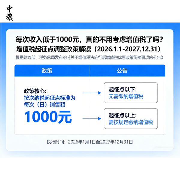 好消息！2026年起，個(gè)人單筆收入低于1000元免繳增值稅