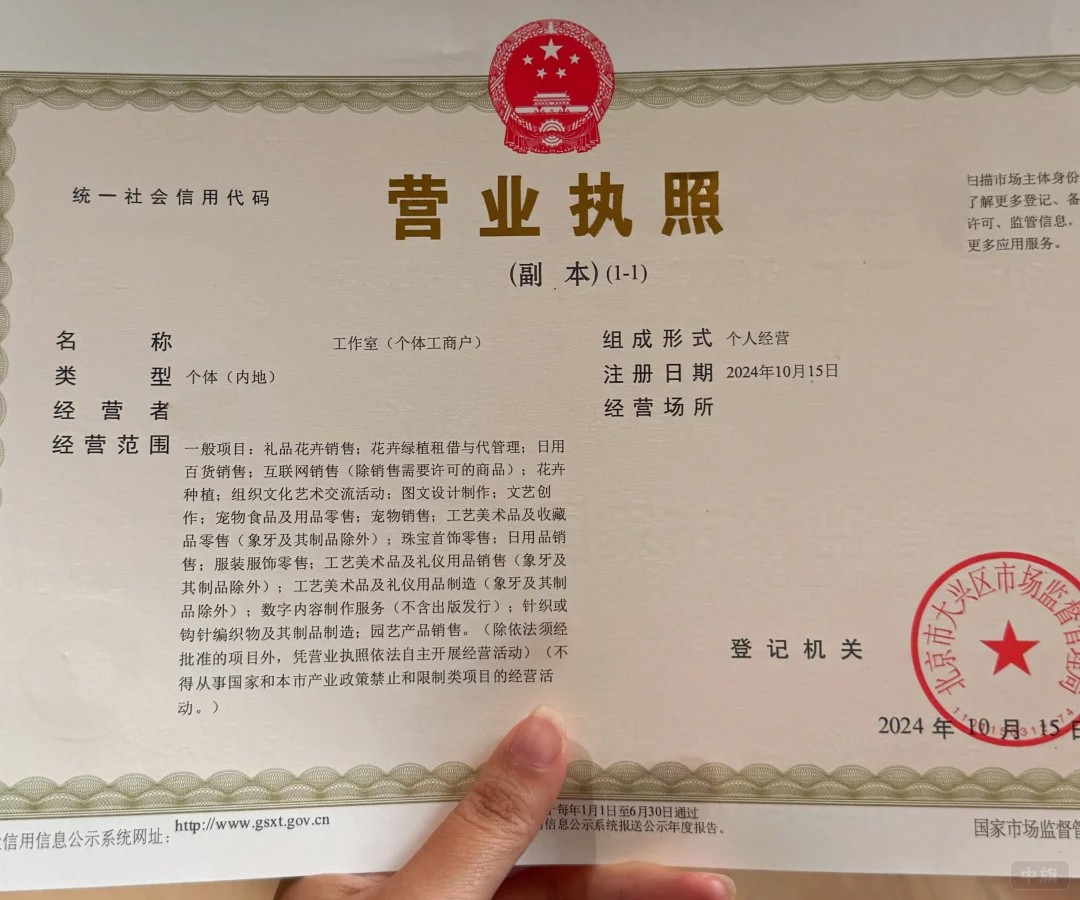 北京市大興區(qū)個(gè)體工商戶個(gè)人工作室